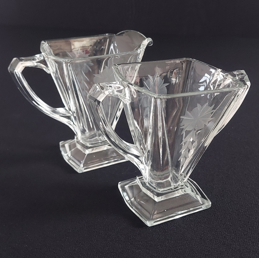 Vintage Indiana Glass Art Deco Cream and Sugar Set